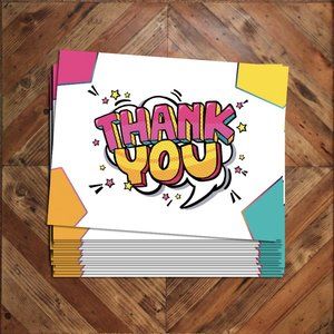 100 Colorful Thank You Cards Size 3"x4" Extra Thick Cardstock Smooth Matte Graci